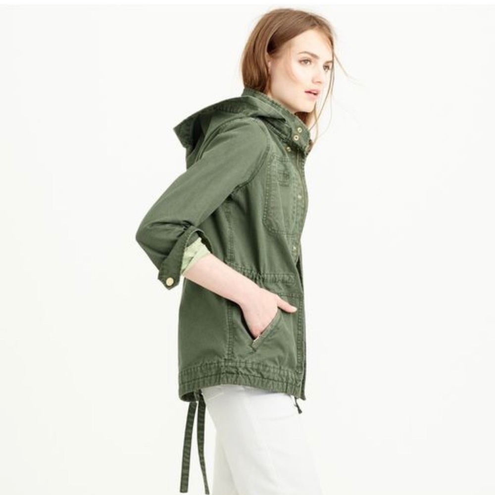 J. Crew Utility Hooded Lightweight Military Olive Green Jacket